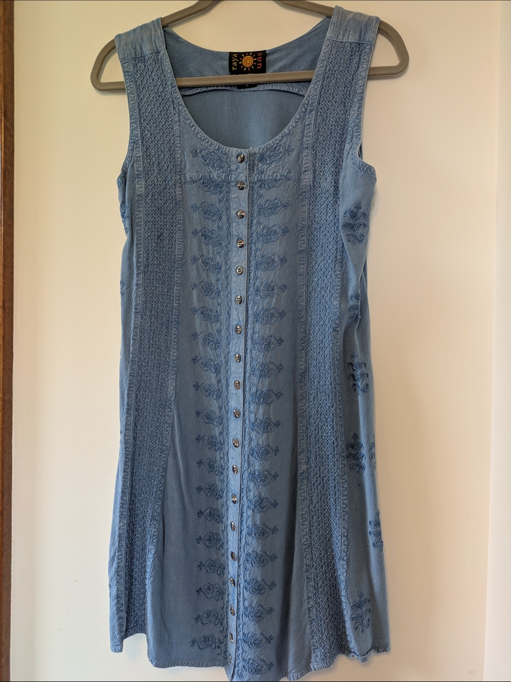 raya sun Light Blue Embroidered Midi Dress